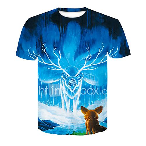 Heren Print T Shirt Kleurenblok 3D Dier Blauw Xxl huismerk kopen in de aanbieding