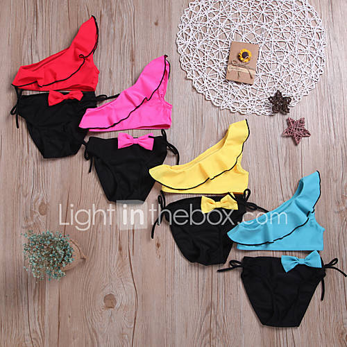 Kinderen Meisjes Actief Standaard Effen Strik Ruche Mouwloos Polyester Badmode Rood huismerk kopen in de aanbieding