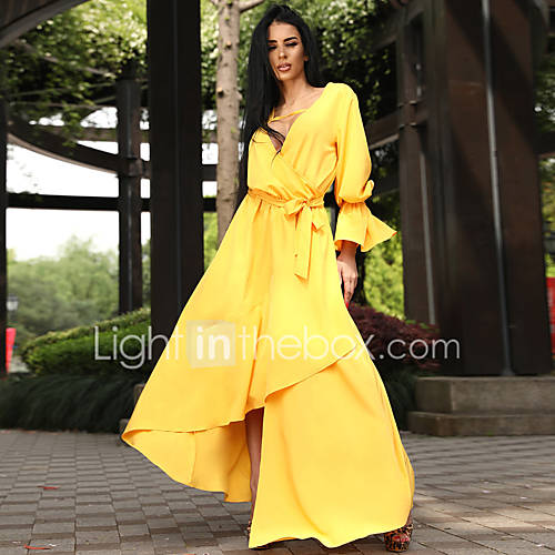 Dames Maxi Loose Swing Jurk Diep V Katoen Geel S M L Xl huismerk kopen in de aanbieding Dames Maxi Loose Swing Jurk Diep V Katoen Geel S M L Xl huismerk kopen in de aanbieding