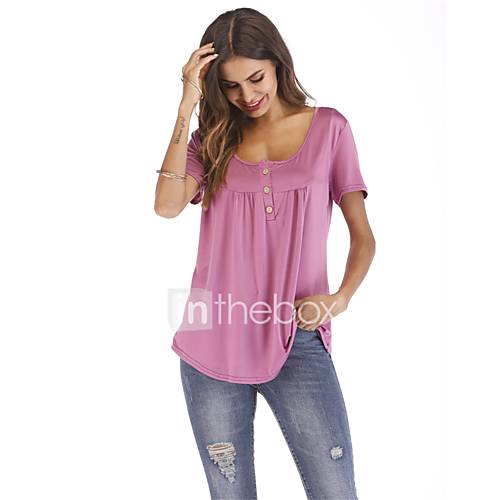 Dames T Shirt Effen Licht Blauw Xxxl huismerk kopen in de aanbieding