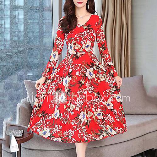 Dames Street Chic Verfijnd Recht Wijd Uitlopend Jurk Bloemen Ruitjes Midi huismerk kopen in de aanbieding