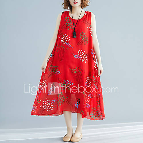 Dames Street Chic Elegant Recht Tuniek Jurk Bloemen Patchwork Print Midi huismerk kopen in de aanbieding