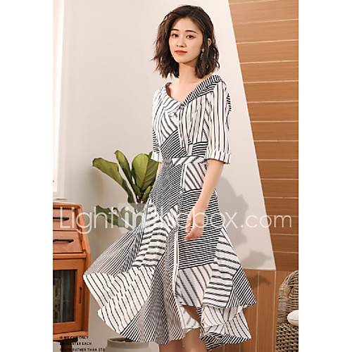 Dames Street Chic Wijd Uitlopend Jurk Gestreept Patchwork Boven De Knie huismerk kopen in de aanbieding