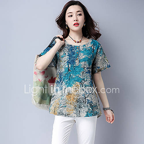 Dames Patchwork Print T Shirt Bloemen Blauw huismerk kopen in de aanbieding