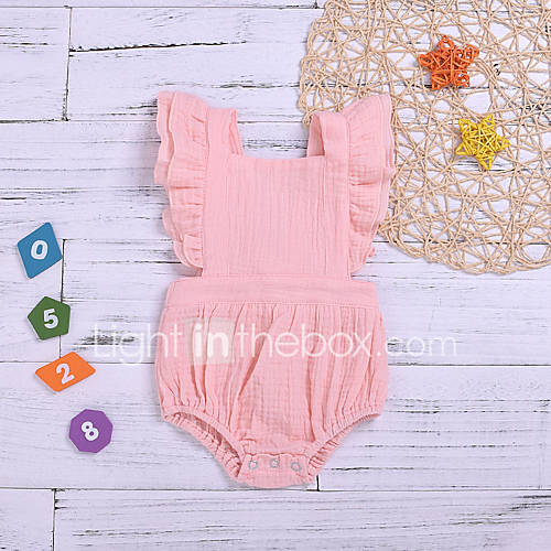 Baby Meisjes Standaard Effen Mouwloos Katoen Linnen Overall Jumpsuit Blozend Roze huismerk kopen in de aanbieding