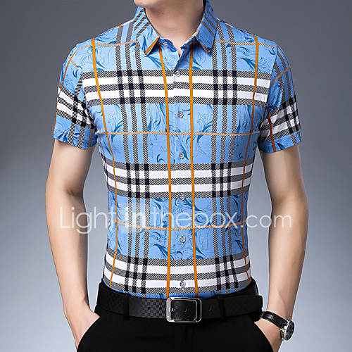 Heren Print Overhemd Blokken Blauw Xl huismerk kopen in de aanbieding