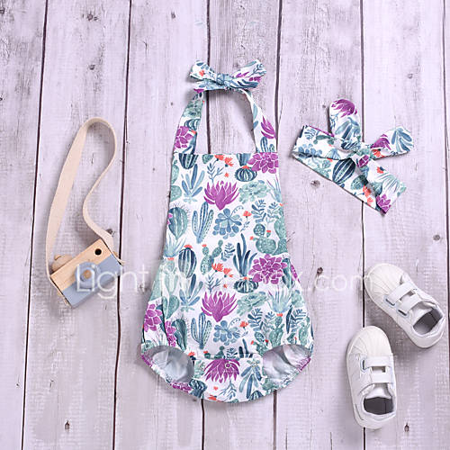 Baby Meisjes Actief Standaard Print Strik Veters Mouwloos Katoen Eendelig Paars huismerk kopen in de aanbieding