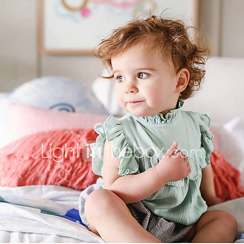 Baby Meisjes Actief Standaard Effen Ruche Mouwloos Katoen Polyester Bodysuit Bruin huismerk kopen in de aanbieding