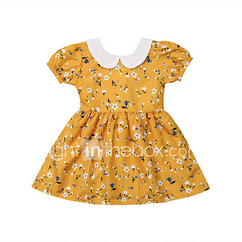 Baby Meisjes Actief Standaard Geometrisch Korte Mouw Katoen Jurk Geel huismerk kopen in de aanbieding