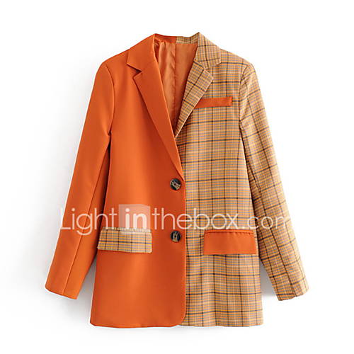 Dames Blazer Kleurenblok Ingesneden Revers Polyester Oranje S M huismerk kopen in de aanbieding