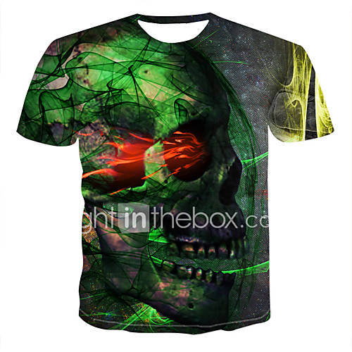 Heren Print T Shirt Kleurenblok 3D Doodskoppen Klaver Xxxxl huismerk kopen in de aanbieding