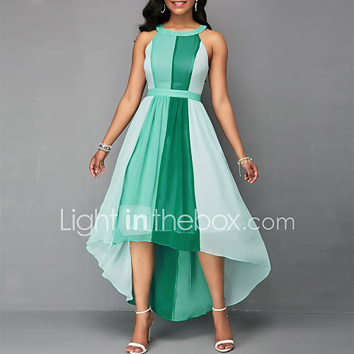 Dames Standaard Schede Jurk Kleurenblok Asymmetrisch huismerk kopen in de aanbieding