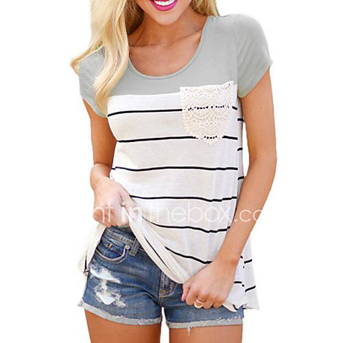 Dames Patchwork T Shirt Gestreept Rood Xl huismerk kopen in de aanbieding