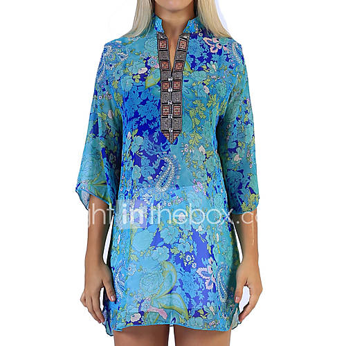 Dames Pailletten Siernagel Geborduurd Blouse Bloemen Grafisch Tribal Blauw Xxxl huismerk kopen in de aanbieding
