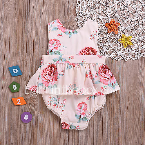 Baby Meisjes Standaard Print Mouwloos Katoen Polyester Overall Jumpsuit Blozend Roze huismerk kopen in de aanbieding