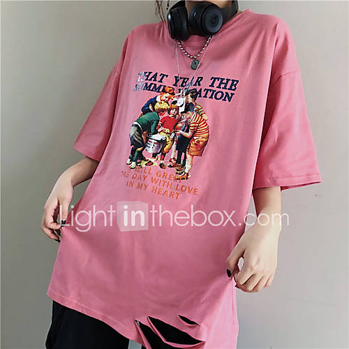 Dames Print T Shirt Cartoon Letter Wit huismerk kopen in de aanbieding