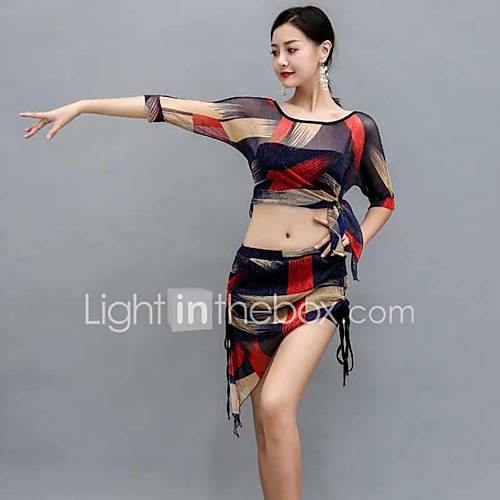 Buikdans Outfits Dames Prestatie Tule Ruches Halve Mouw Laag Rokken Top huismerk kopen in de aanbieding