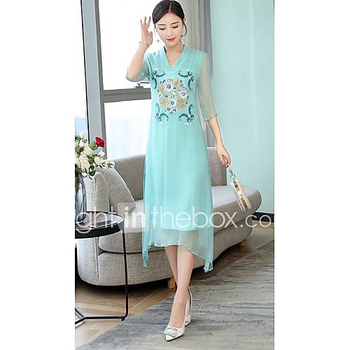 Dames Street Chic Wijd Uitlopend Jurk Bloemen Geborduurd Midi huismerk kopen in de aanbieding