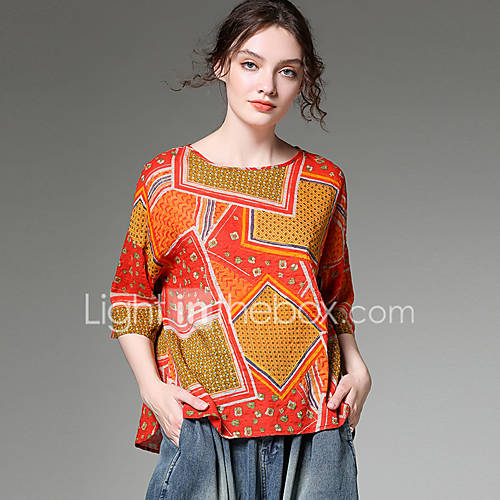 Dames Patchwork Print T Shirt Geometrisch Klaver Een Maat huismerk kopen in de aanbieding Dames Patchwork Print T Shirt Geometrisch Klaver Een Maat huismerk kopen in de aanbieding