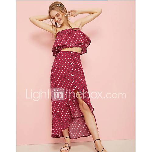 Dames Boho Street Chic Set Rok Ruche Polka Dot huismerk kopen in de aanbieding