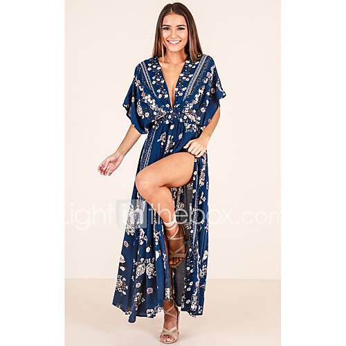 Dames Boho Schede Wijd Uitlopend Jurk Bloemen Print Maxi huismerk kopen in de aanbieding Dames Boho Schede Wijd Uitlopend Jurk Bloemen Print Maxi huismerk kopen in de aanbieding