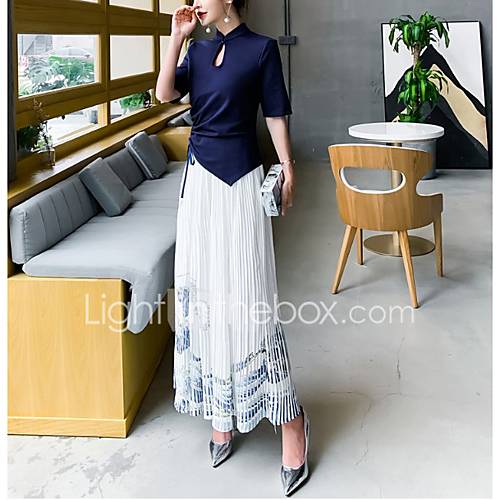 Dames Vintage Chinoiserie Set Rok Print Gestreept Geometrisch huismerk kopen in de aanbieding