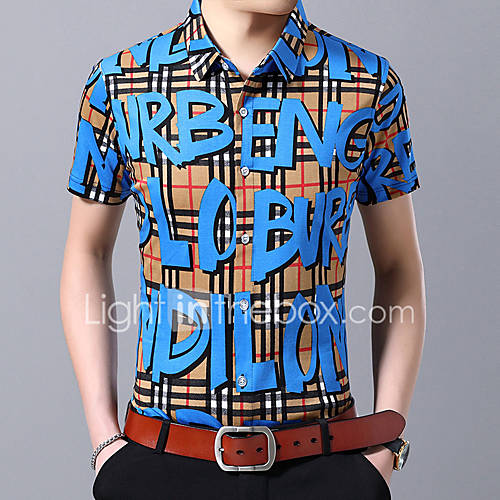 Heren Print Overhemd Letter Blauw Xl huismerk kopen in de aanbieding