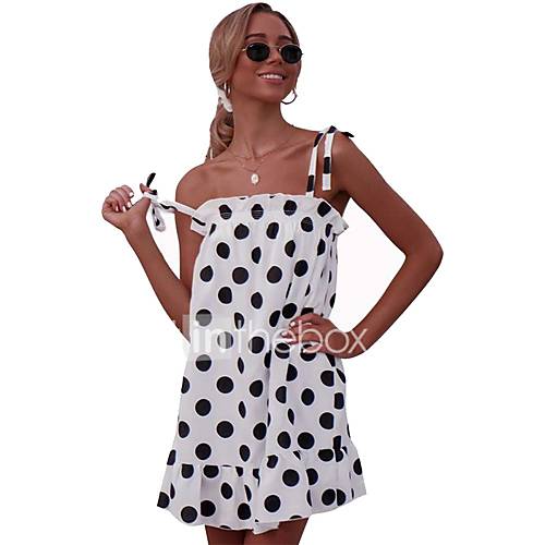 Dames Boho Recht Jurk Polka Dot Strik Boven De Knie huismerk kopen in de aanbieding