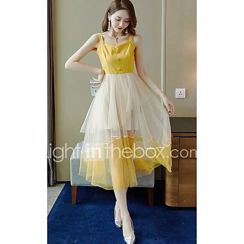 Dames Street Chic Wijd Uitlopend Jurk Kleurenblok Patchwork Midi huismerk kopen in de aanbieding