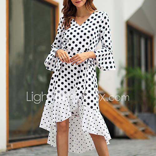 Dames Verfijnd Elegant Trompet Zeemeermin Jurk Polka Dot Ruche Print Asymmetrisch huismerk kopen in de aanbieding Dames Verfijnd Elegant Trompet Zeemeermin Jurk Polka Dot Ruche Print Asymmetrisch huismerk kopen in de aanbieding