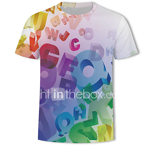 Heren Print T Shirt Kleurenblok 3D Letter Wit Xxxxl huismerk kopen in de aanbieding