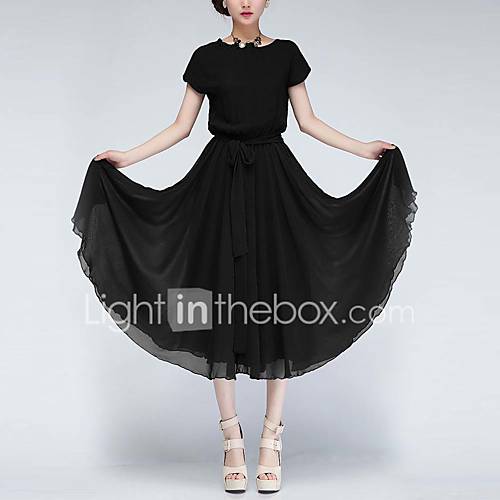 Dames Elegant Schede Chiffon Jurk Effen Ruche Midi huismerk kopen in de aanbieding Dames Elegant Schede Chiffon Jurk Effen Ruche Midi huismerk kopen in de aanbieding