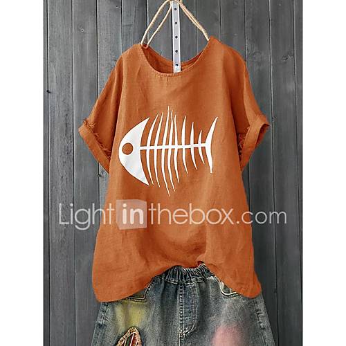 Dames Print T Shirt Dier Oranje Xl huismerk kopen in de aanbieding