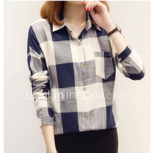 Dames Patchwork Overhemd Blokken Blauw huismerk kopen in de aanbieding Dames Patchwork Overhemd Blokken Blauw huismerk kopen in de aanbieding