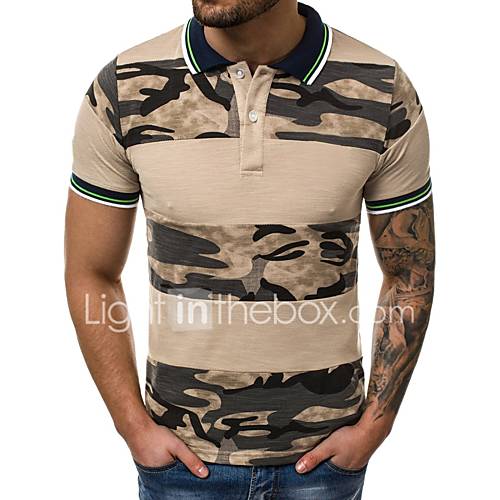 Heren Patchwork Print Polo Kleurenblok Camouflage Grijs Xl huismerk kopen in de aanbieding