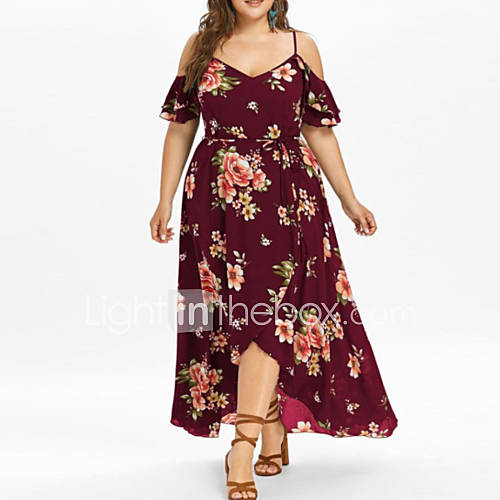 Dames Standaard Schede Jurk Bloemen Asymmetrisch huismerk kopen in de aanbieding