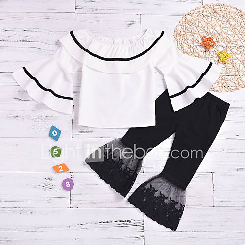 Kinderen Peuter Meisjes Standaard Effen Lange Mouw Katoen Polyester Kledingset Wit huismerk kopen in de aanbieding