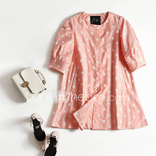 Dames Dagelijks Werk Lente Zomer Herfst Winter Normaal Jack Polka Dot Ronde Hals Halve Mouw Polyester Klaver Blozend Roze S M huismerk kopen in de aanbieding