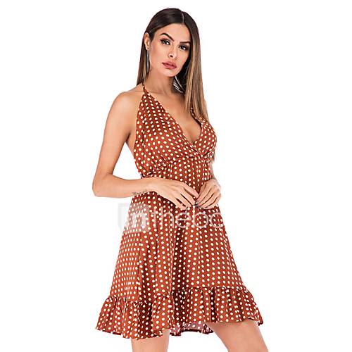 Dames Schede Jurk Polka Dot Print Boven De Knie huismerk kopen in de aanbieding