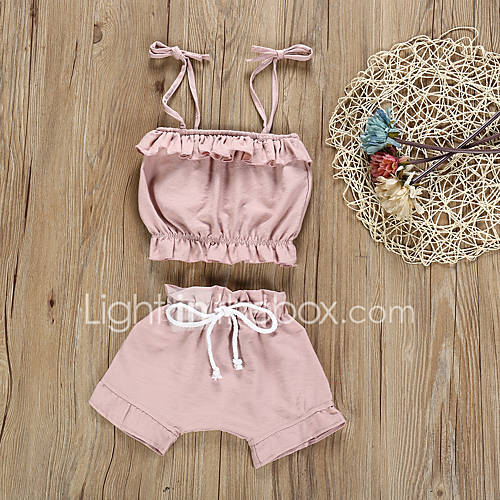 Baby Meisjes Standaard Effen Mouwloos Kort Katoen Linnen Kledingset Licht Bruin huismerk kopen in de aanbieding