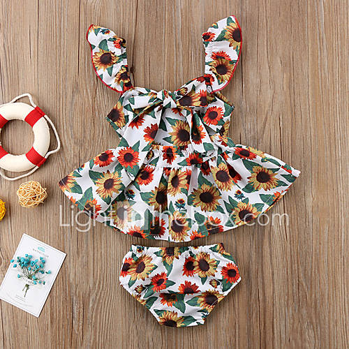 Baby Meisjes Actief Standaard Print Mouwloos Normaal Katoen Kledingset Regenboog huismerk kopen in de aanbieding