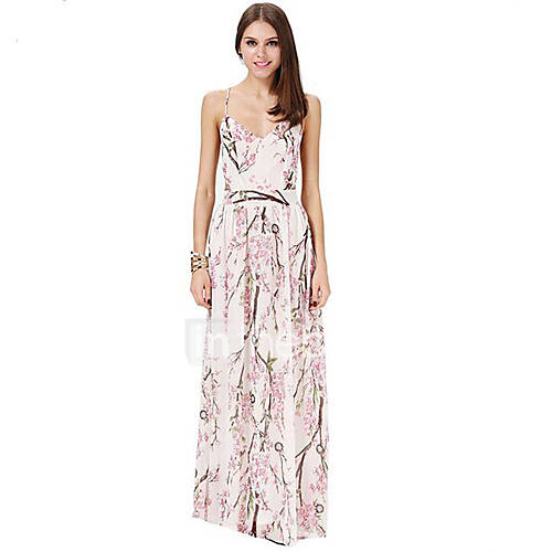 Dames Standaard Schede Wijd Uitlopend Jurk Bloemen Blote Rug Print Maxi huismerk kopen in de aanbieding