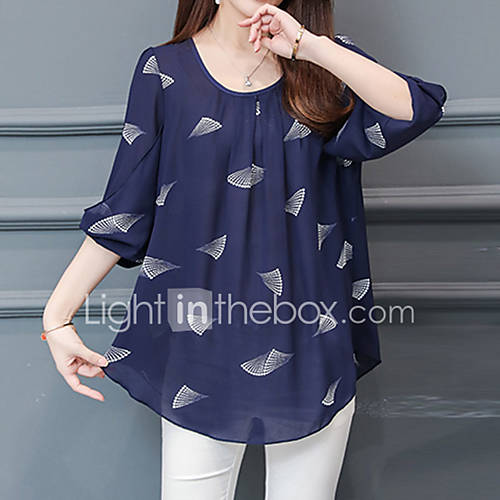 Dames Print Blouse Bloemen Blauw Xxxxl huismerk kopen in de aanbieding