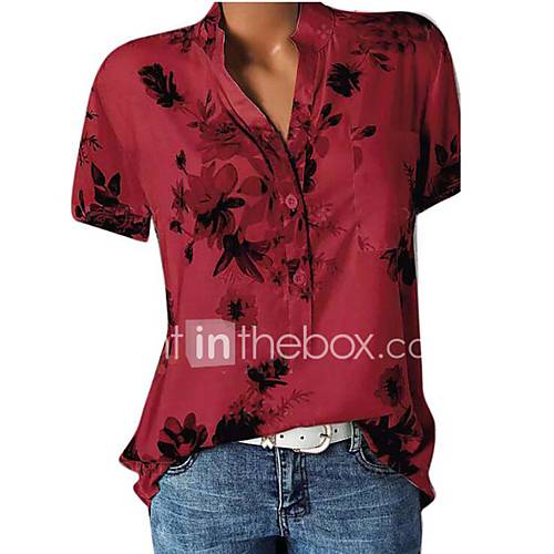 Dames Bloemen Print Overhemd V Hals Rood Xxxl Lente Zomer Herfst huismerk kopen in de aanbieding Dames Bloemen Print Overhemd V Hals Rood Xxxl Lente Zomer Herfst huismerk kopen in de aanbieding