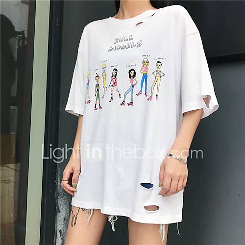 Dames Print T Shirt Cartoon Letter Blauw huismerk kopen in de aanbieding