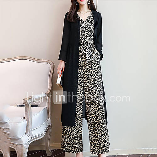 Dames Street Chic Verfijnd Set Pantalon Effen Luipaard huismerk kopen in de aanbieding