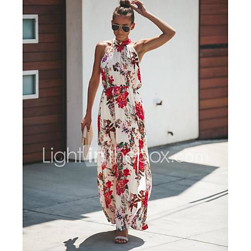 Dames Wijd Uitlopend Jurk Bloemen Geplooid Split Patchwork Asymmetrisch huismerk kopen in de aanbieding