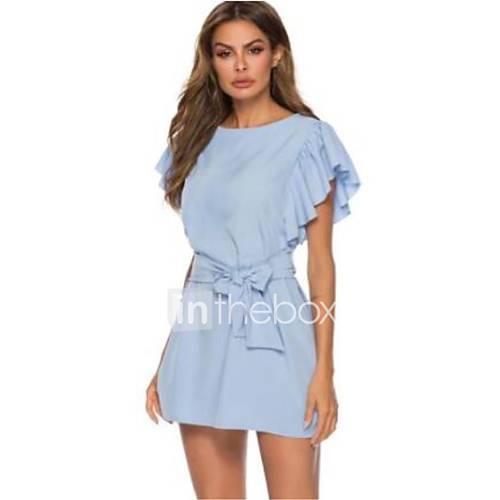 Dames Standaard Skater Jurk Effen Geplooid Boven De Knie huismerk kopen in de aanbieding