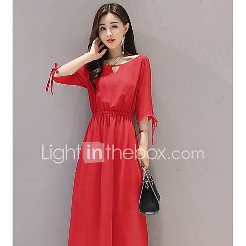 Dames Standaard Chiffon Jurk Effen Patchwork Maxi huismerk kopen in de aanbieding