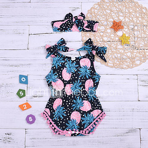 Baby Meisjes Standaard Print Mouwloos Katoen Polyester Overall Jumpsuit Zwart huismerk kopen in de aanbieding